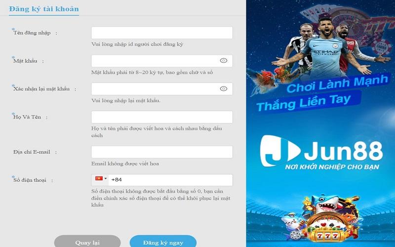 Cách thức đăng ký Jun88 trên trang website
